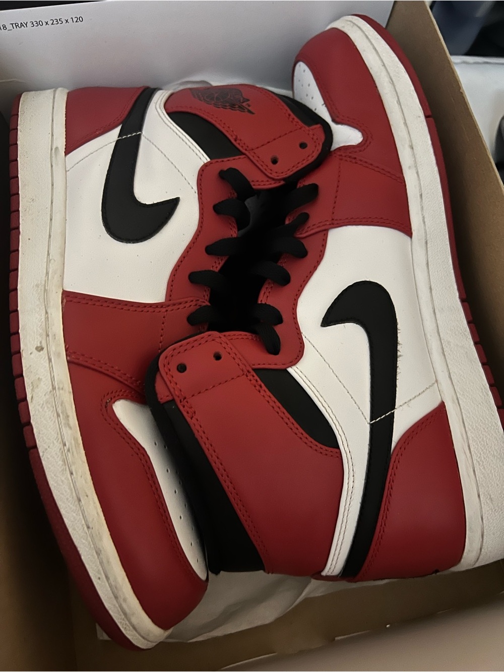 Jordan 1s High-Top Sneakers in Red, White & Black